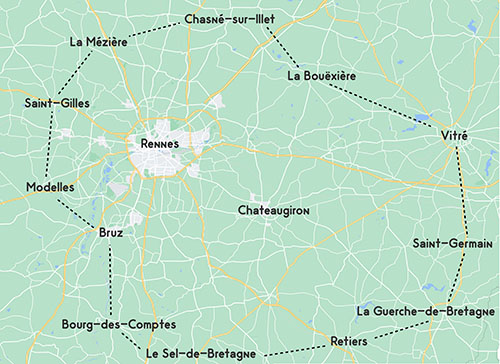 Carte du périmètre d'intervention de l'élagueur Breton en Bretagne